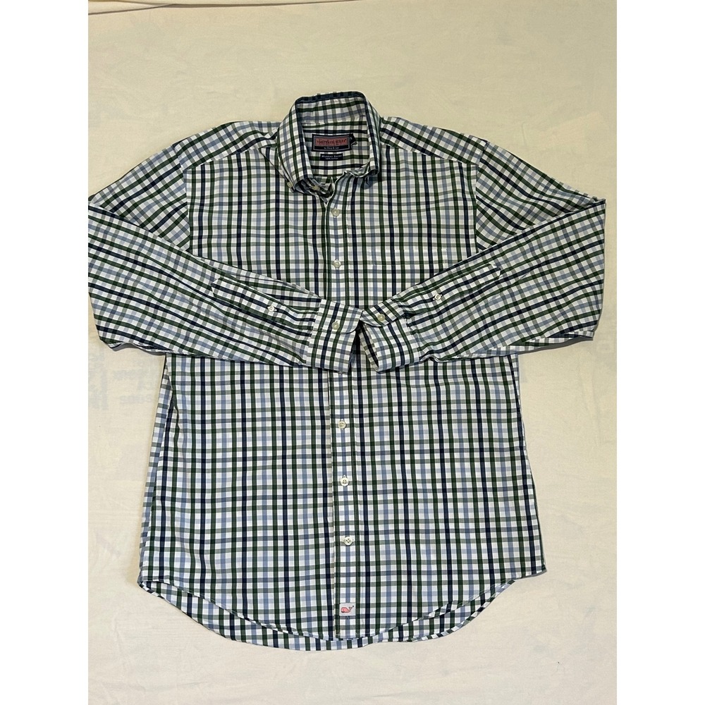 Vineyard Vines Murray Shirt Mens Small Green Blue Check Plaid Button Down Cotton